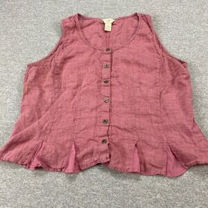 J. Jill Womens XL Pink 100% Linen Button Front Sleeveless Blouse Vest Top